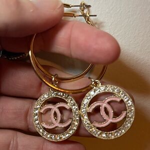 Goldtone and Pink Hoop Earrings